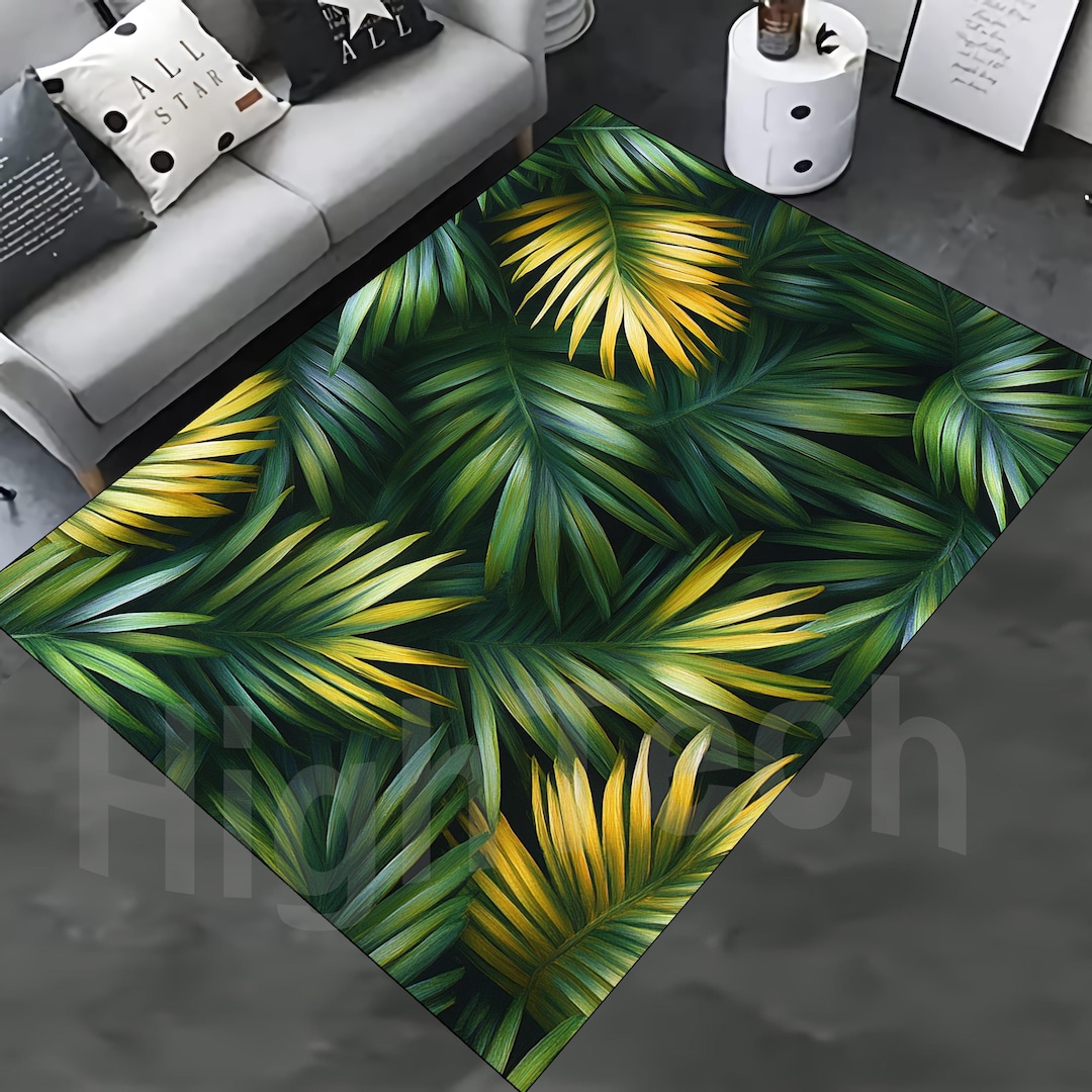 Palm Tree Leaves Rug, Jungle Leaf Rug, Rainforest Tropical Rug, Green ...