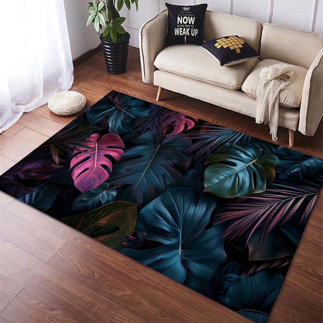 Plant Rug Monstera Plants Rug, Palm Tree Leaf Rug, Tropical Plant Rug, Green ...
