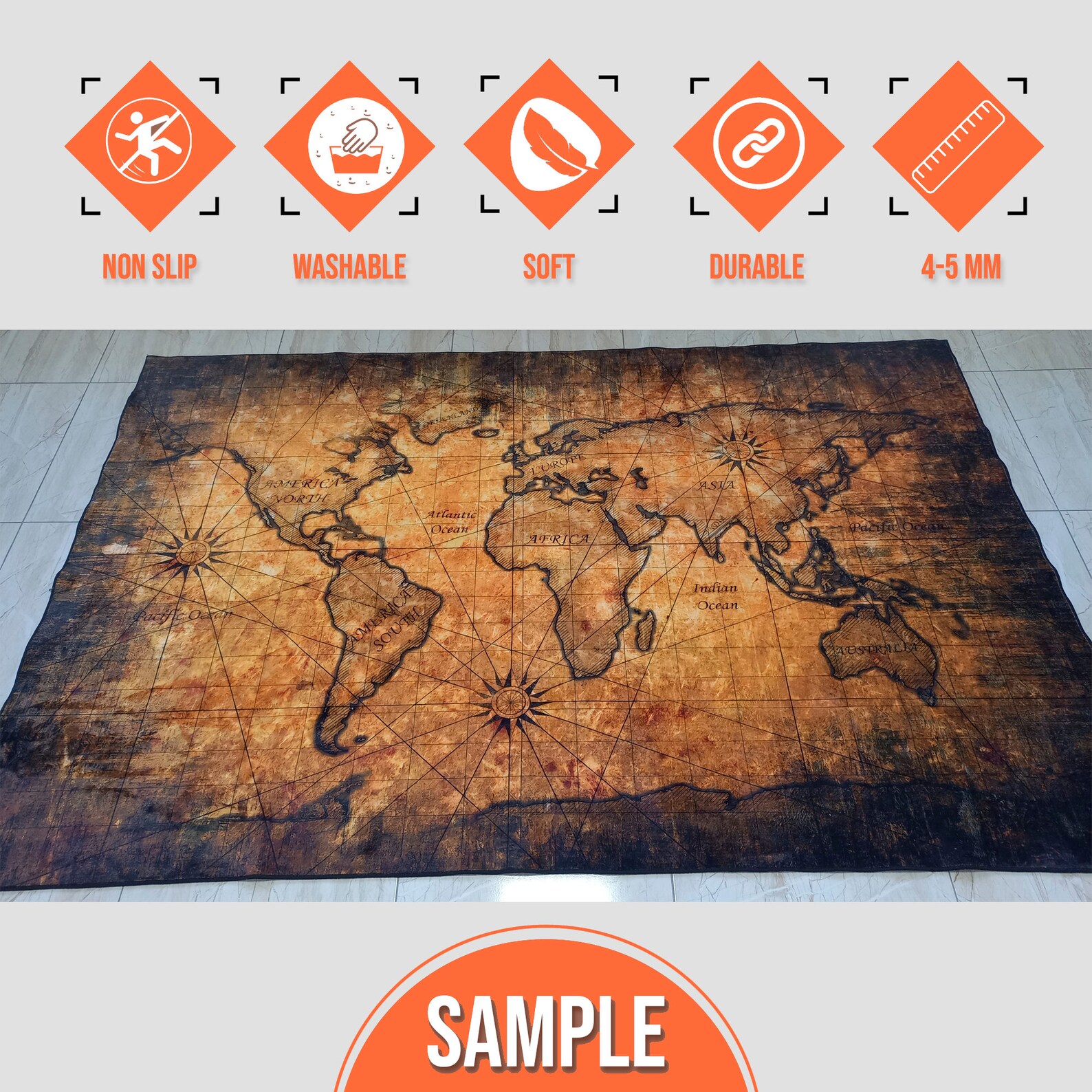 Old World Map Rug Vintage Map Rug Ancient Map Rug Retro Etsy