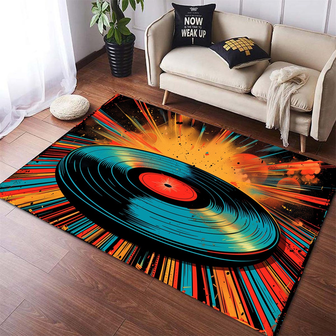 Smash Disk Rug Pop Art Vinyl Record Rug, Retro Design Music Disk Rug, Classic Record ...