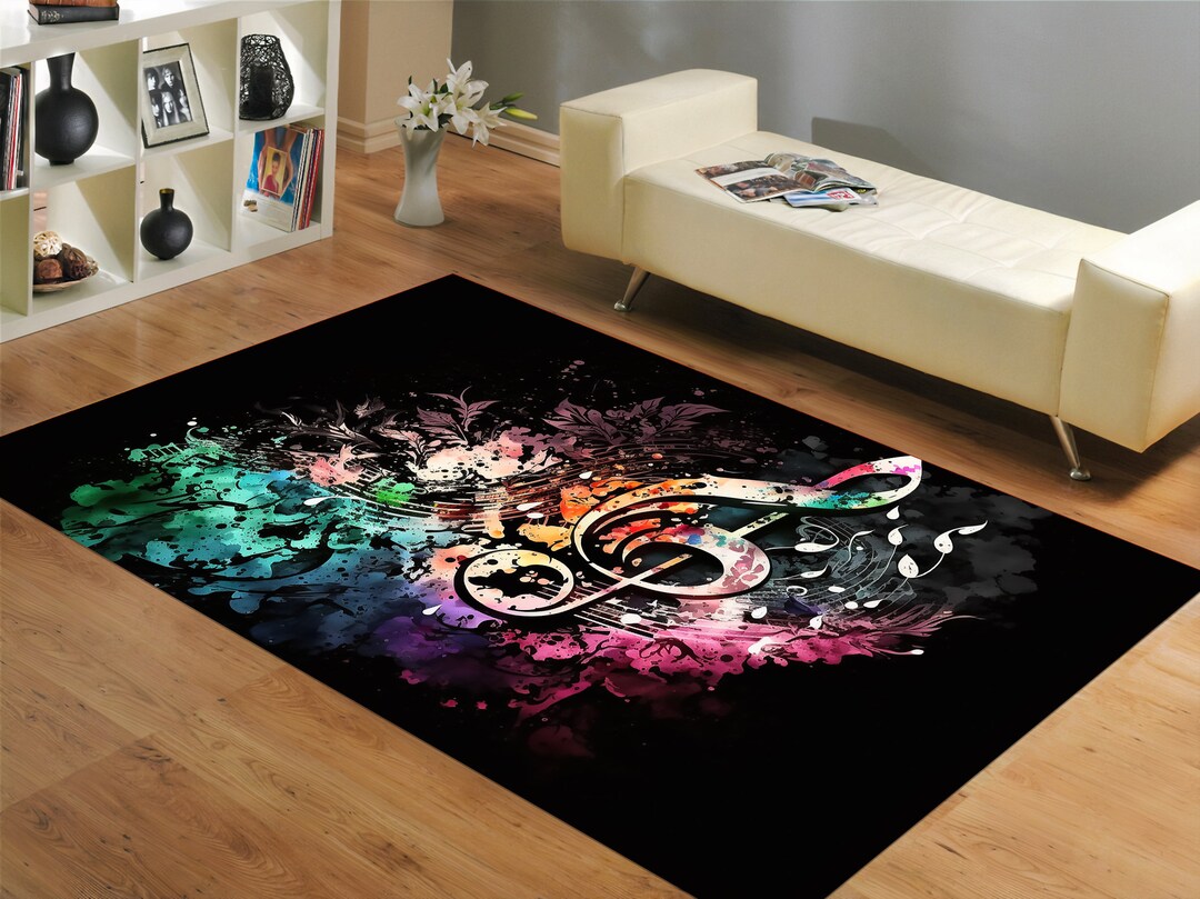 Music Notes Rug, Music Rug, Gift for Musician, Colorful Music Card Rug