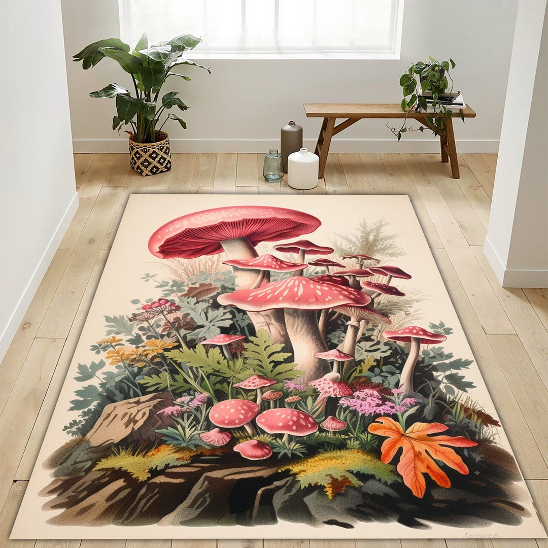 Mushroom Lovers Rug, Mushroom Rug, Mushroom Area Rug, Mushroom Carpet