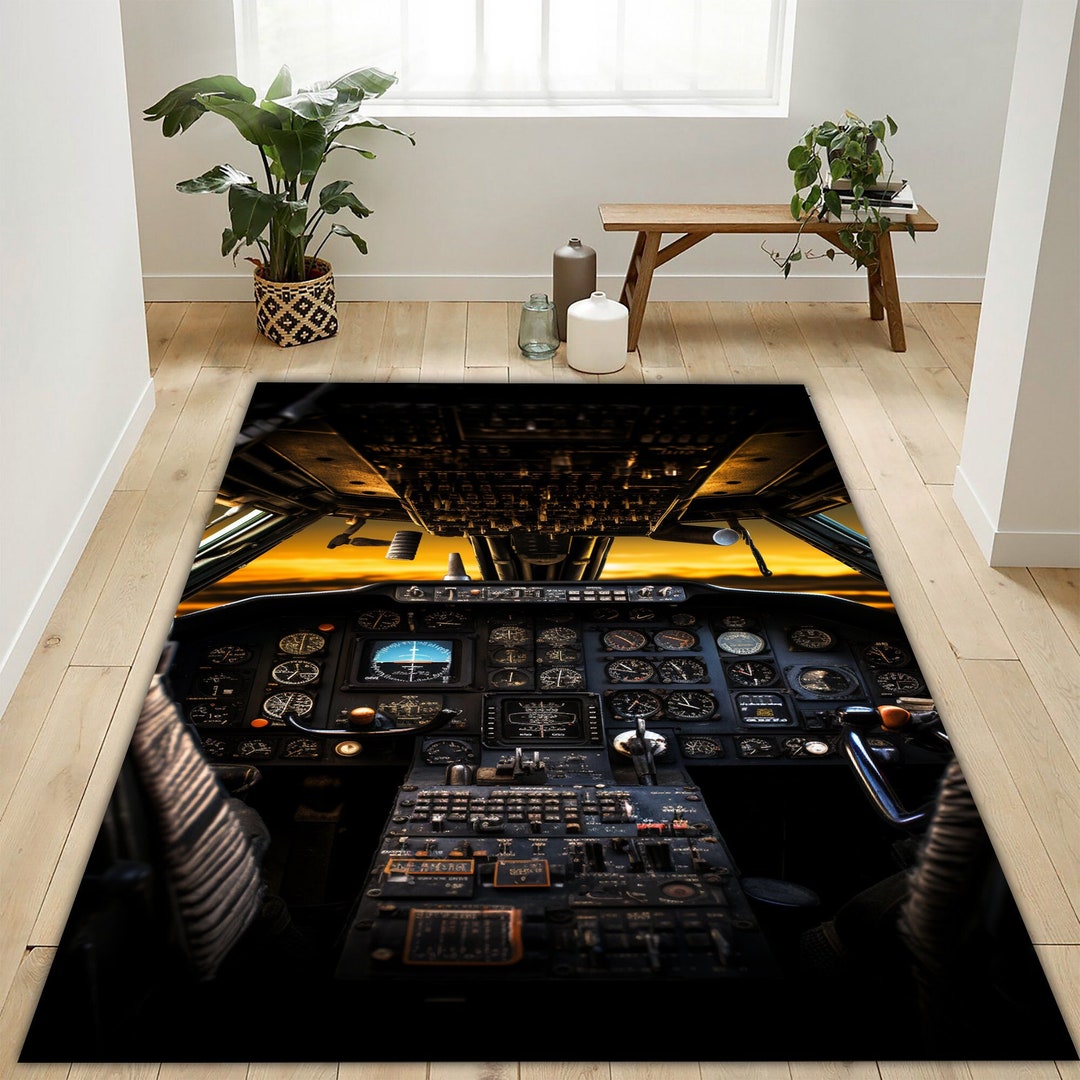 Plane Cockpit Rug, Cockpit Flight Rug, Flight Instruments Rug, Aircraft