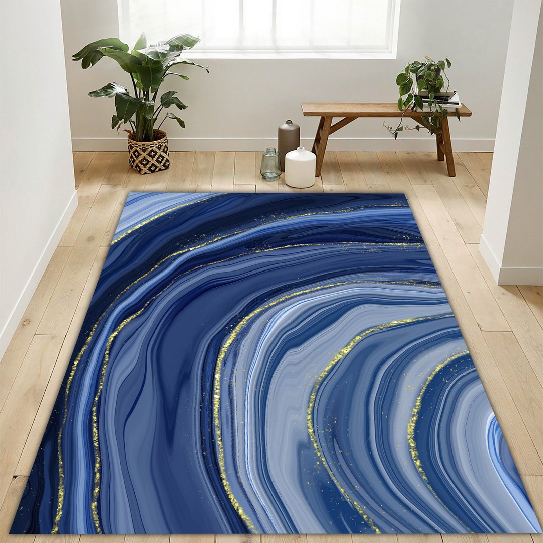 Nayv Blue Marble Texture Rug Marble Decor Rug Blue Marble Etsy