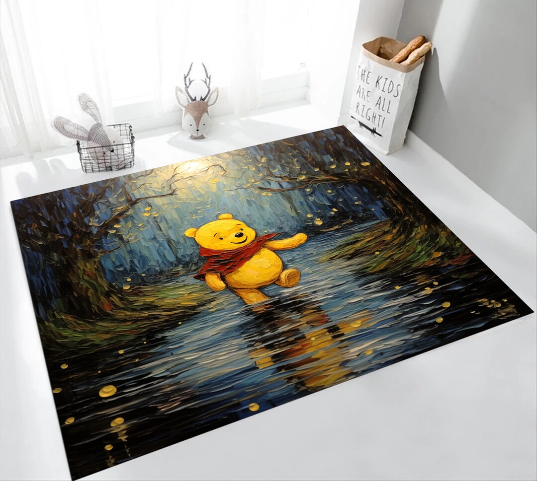 Van Gogh Art Style Pooh Bear Rug, Pooh Bear Walking Rug, Kids Room Rug ...