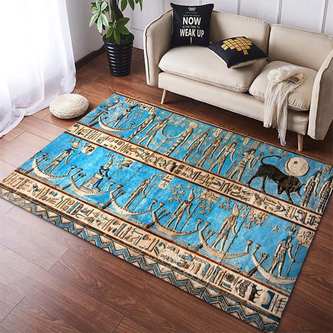 Ancient Egyptian Barge Rug, Egyptian Gods and Goddesses Rug, Dendera