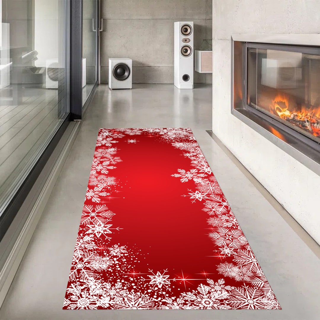 Christmas Decoration, Merry Christmas Runner, Snowflakes Runner, Xmas Hallway Rug, Christmas