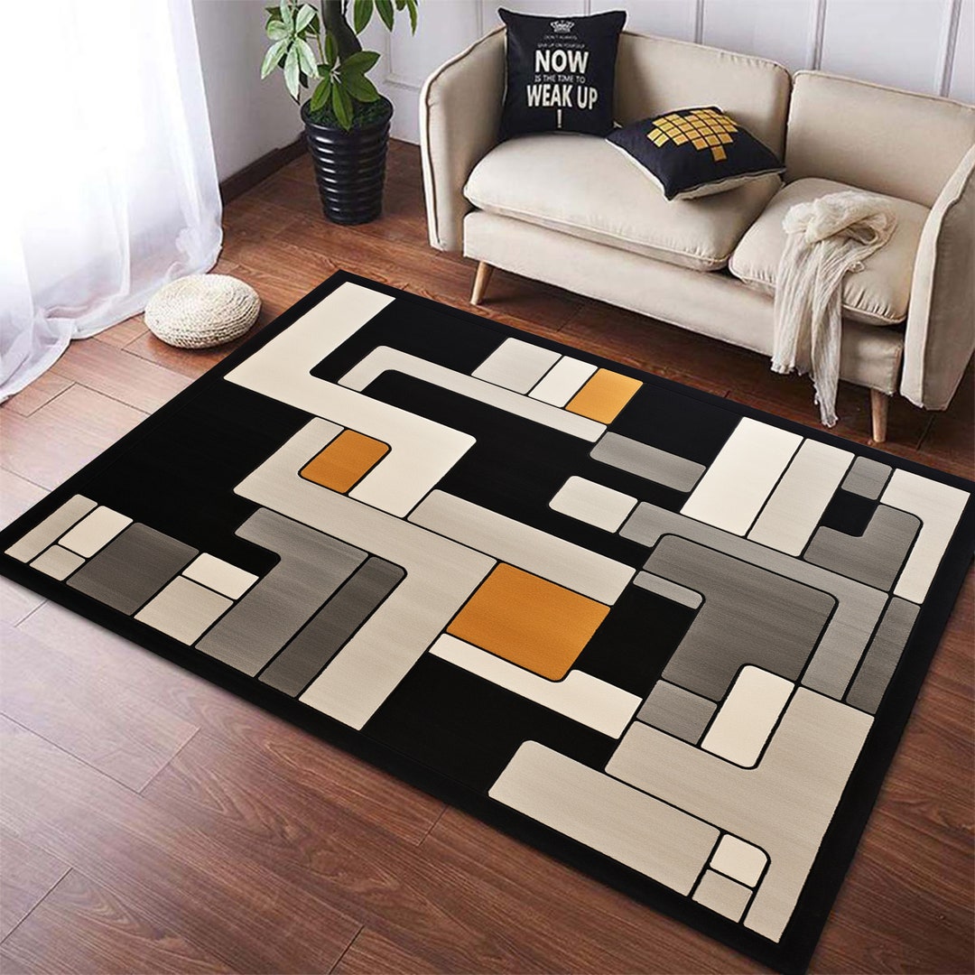 Mid Century Rectangular Shaped Rug , Mid Century Modern Rug, Mid Century Modern Carpet, Mid