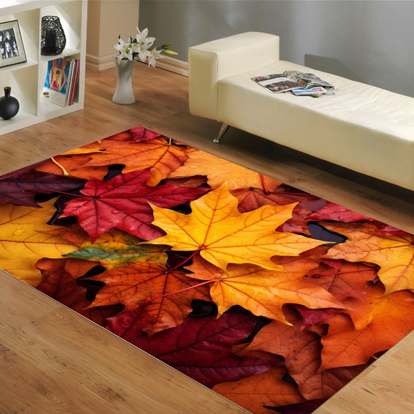 Fall Area Rug, Fall Leaves Area Rug, Fall Rug, Fall Season Rug, Colorful Autumn Rug, flowers rug, floral rug, fall Carpet, Flowers Carpet