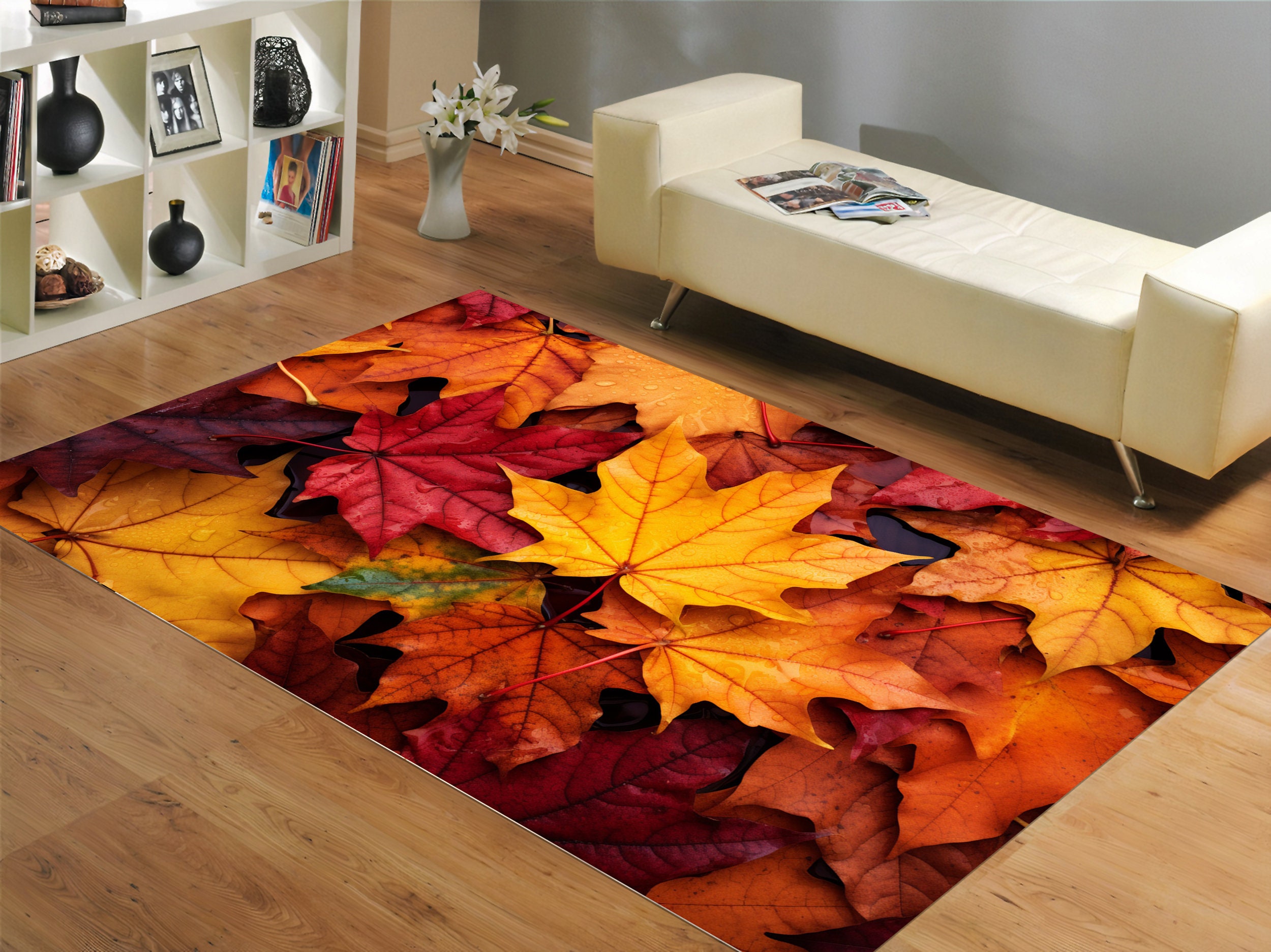  Fall Round Area Rug 4ft White Pumpkin Floor Carpets Indoor Floor  Area Mat Stain-Proof Mat Non-Skid Rugs for Living Room Dining Kitchen  Bedroom Nursery, Harvest Leaves Wheat Wooden Thanksgiving Decor 