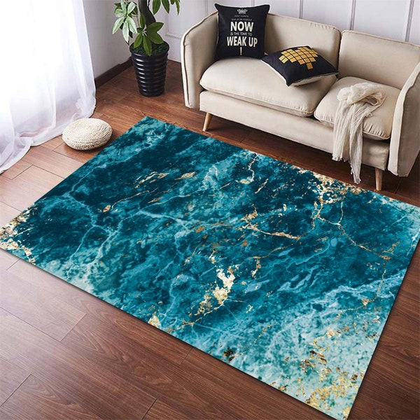 Blue Marble Texture Rug, Blue White Marble Rug, Golden Texture Rug, Blue Pattern Rug, Gold Texture Rug, Gold Marble Rug, Epoxy Style Rug