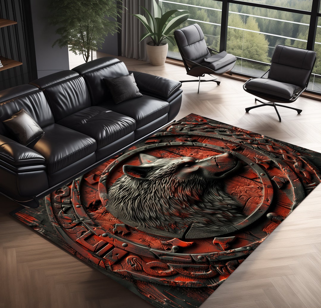Wolf Area Rug, Wolf Rug, 3D Look Wolf Rug, Wood Carving Look Wolf Rug ...