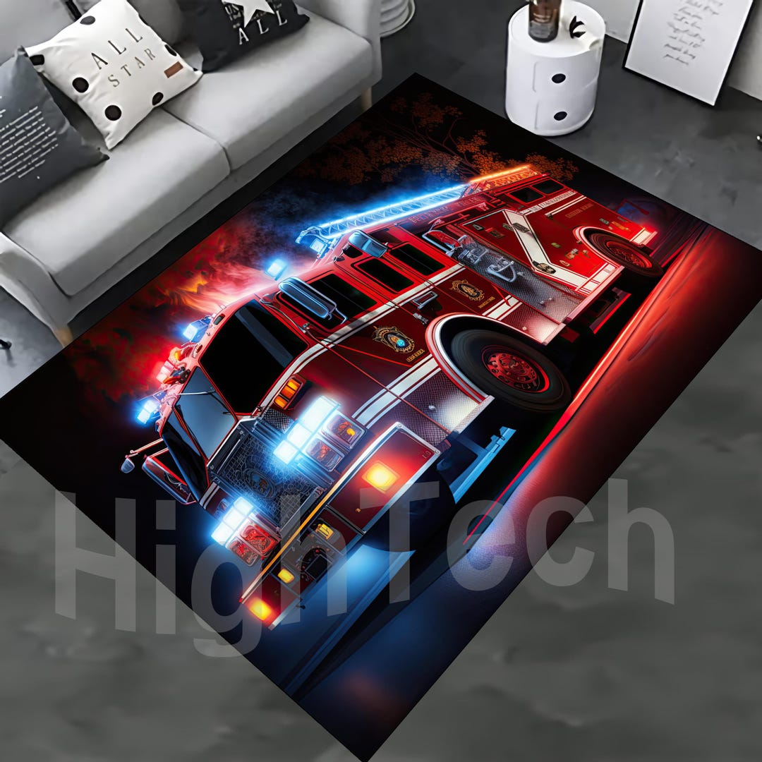 Fire Truck Rug, Red Fire Truck Rug, Fire Vehicle Rug, Emergency Rug ...