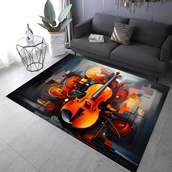 Tapis artistique pour instruments de violon, tapis violon beaux-arts, tapis musique abstraite, tapis de salle de musique, tapis violon peinture, tapis cadeau musique, tapis musicien