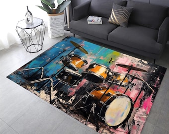 Drum Set Rug, Music Rug, Drum Set Graffiti Rug, Drum Set Area Rug, Music Area Rug, Musician Rug, Drummer Rug, Music Room Rug, Rock Music Rug