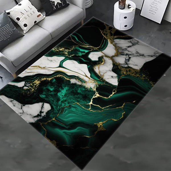 Green Marble Texture Rug, Green White Marble Rug, Golden Texture Rug, Black and Green Pattern Rug, Gold Marble Rug, Epoxy Style Rug