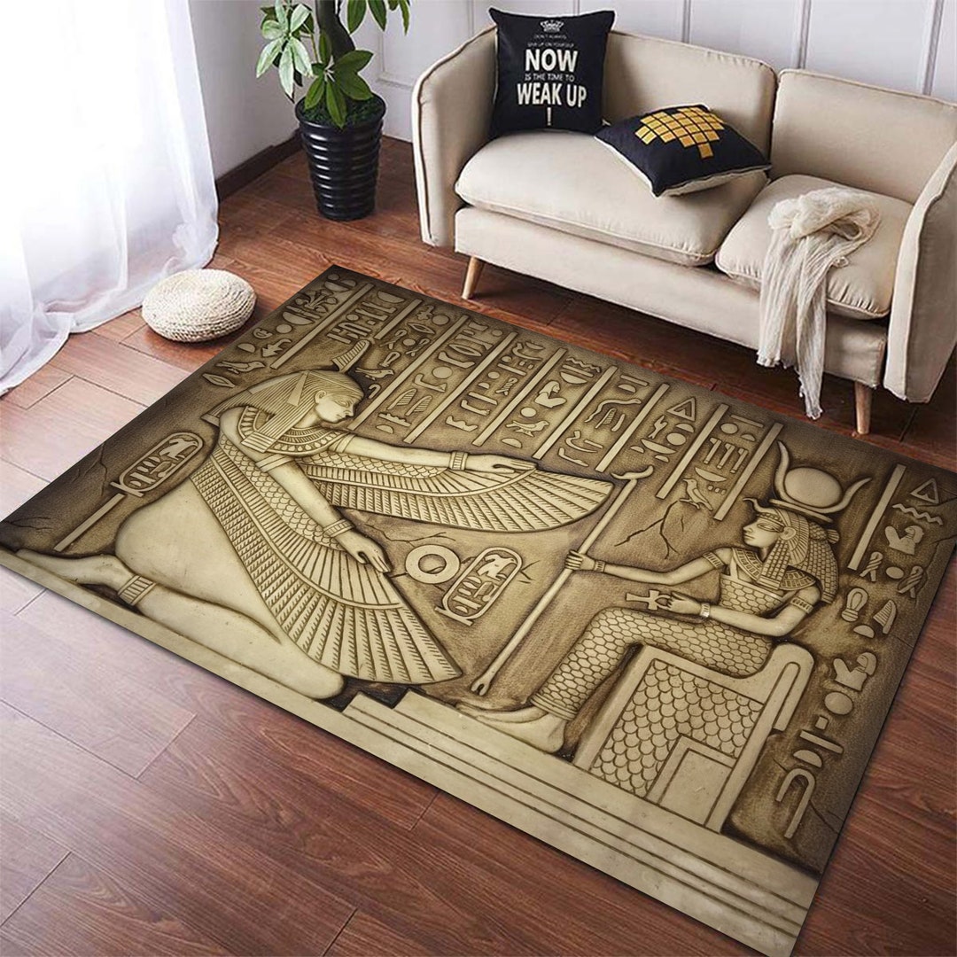 Goddess Isis Rug, Goddess Hathor Rug, Hieroglyphic Characters Rug
