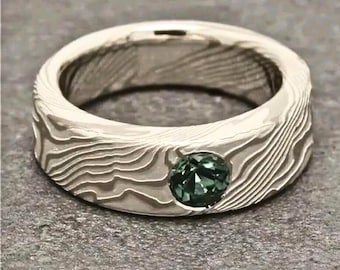 925 Sterling Silver  Elegant Sapphire Mokume Gane Japanese wedding band costume jewelry anniversary and wedding gift for her  wedding ring
