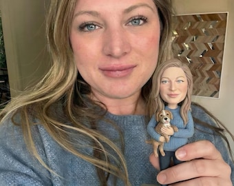 Custom bobblehead with pet,handmade girlfriend/Mother/wife Bobblehead,Make your own 3D statue from photo, Custom Women Figures, gift for her