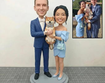 Custom couples bobblehead with pet,Handmade Action Figurine from Photo,Custom Anniversary Gifts, personalized couple sculprture,Wedding Gift