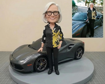 Custom bobblehead for mother/Grandmother,Personalized wife bobblehead with sports car,Make your own ActionFigure from photo,anniversary gift