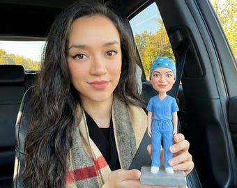 Custom nurse/Doctor bobblehead, Personalized Clay Figurine for girlfriend, Handmade Polymer Clay Sculpture from your photo, anniversary gift