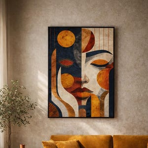 Czarnoskóra kobieta na ścianę: afrocentryczny geometryczny portret boho do wydrukowania (pobranie cyfrowe)