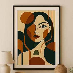 Abstract Woman Portrait Print: Boho Mid-Century Modern Wall Art (Digital Download)