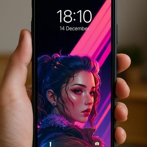 Neon Cyberpunk Girl Wallpaper: Futuristic Phone Background (Digital Download)