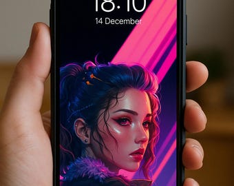 Neon Cyberpunk Girl Wallpaper: Futuristic Phone Background (Digital Download)
