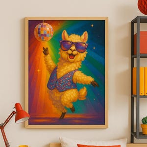 Disco Llama Nursery Print: Funny Alpaca Art, Kids Room Decor (Digital Download