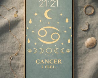 Cancer Zodiac Wallpaper: Minimal Gold Astrology Phone & Tablet Background (Digital Download)