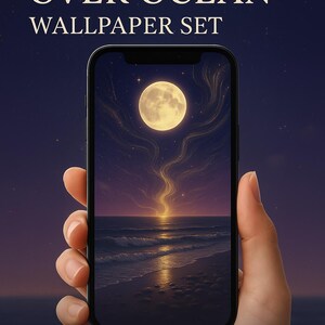 Celestial Full Moon Ocean Phone Wallpaper (Digital Download)