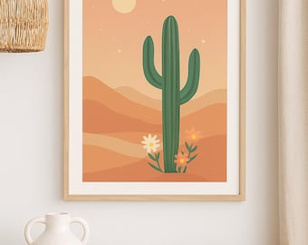 Stampa Cactus Desert: Arte murale minimalista boho del sud-ovest (download digitale)