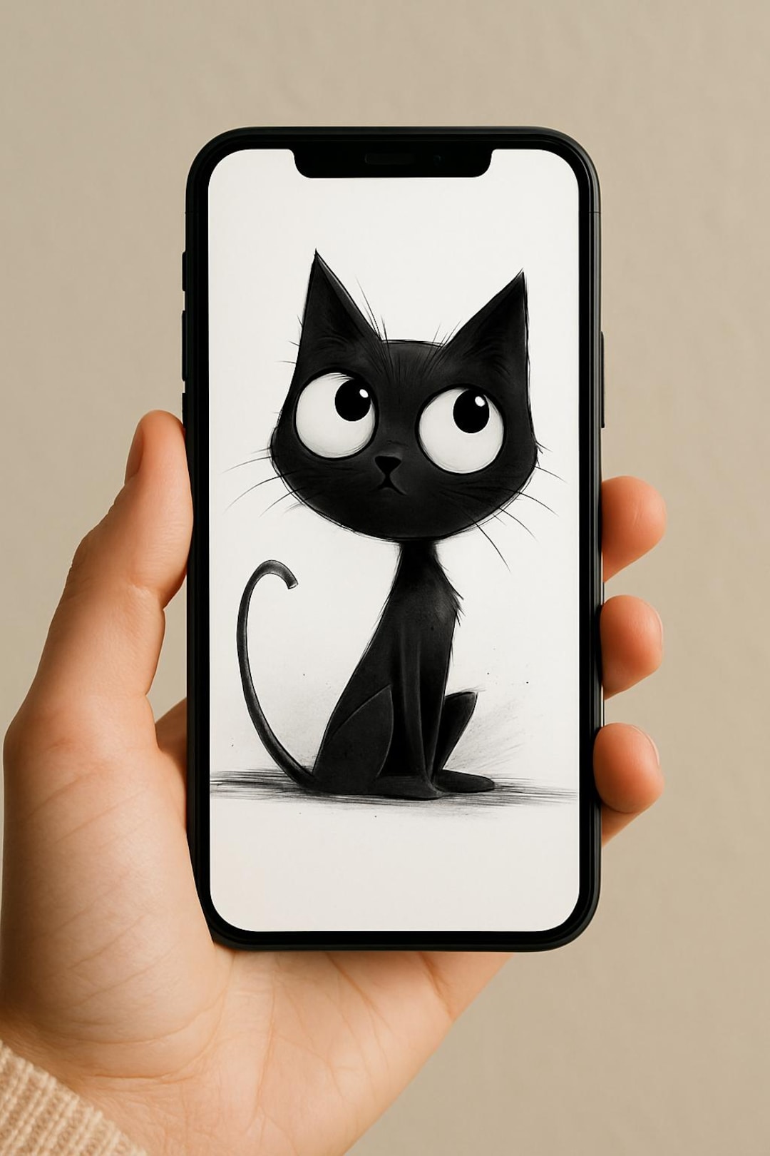 Minimalist Black Cat Phone Wallpaper – Spooky Kawaii Kitty (digital ...
