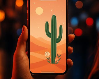 Boho Cactus Sunset Wallpaper - Minimal Desert iPhone & Android (digital  Download) - Etsy