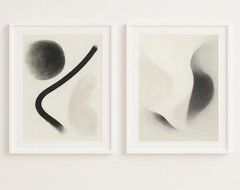 Japandi Abstrakte Kunst Drucke: Minimalistisches Schwarz Weiß Set (Digitaler Download)