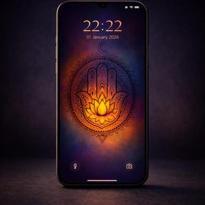 ハムサ・ロータス・マンダラのスマホ壁紙：スピリチュアルなボヘミアンアート（デジタルダウンロード）