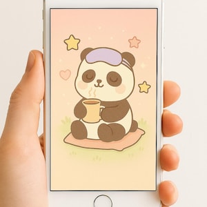 Cute Panda Cozy Wallpaper  | Kawaii Digital Phone Background | Android, iPhone, iPad Aesthetic Wallpaper