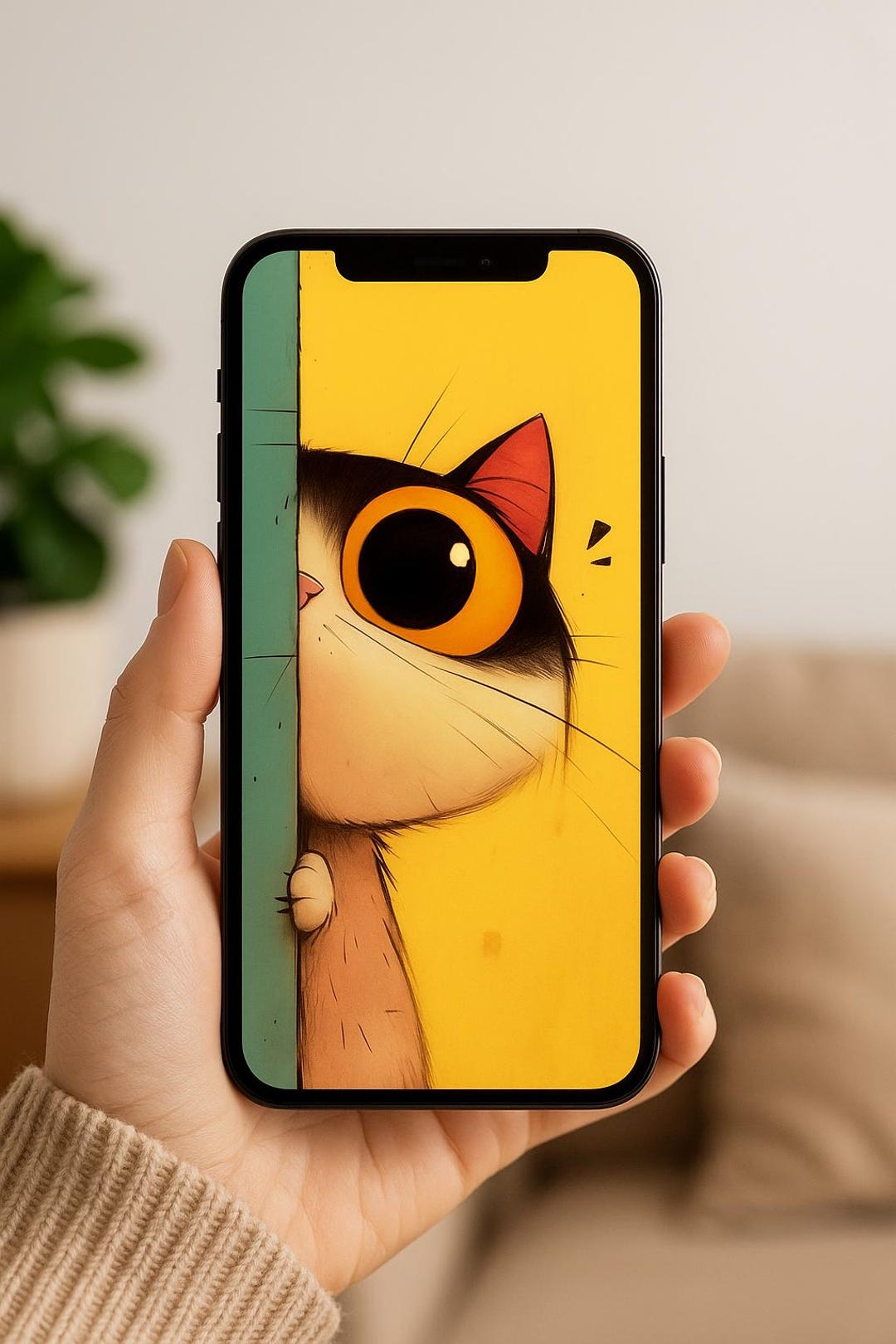 Kawaii Cat Peekaboo Phone Wallpaper – Funny Yellow Kitty Lock Screen ...