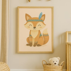 Boho Fox Nursery Wall Art – Cute Animal Printable | Baby Room Digital Poster | Woodland Forest Decor | Instant Download