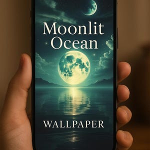 Moonlit Ocean Phone Wallpaper - Mystical Starry Night Lock Screen, Dark Celestial iPhone Background, Dreamy Galaxy Aesthetic Art