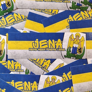 100x Jena Sticker/ Aufkleber 'Meine Liebe'/ Fußball Fanartikel/ PVC/ 14,8x5,0 cm/ wetterfest
