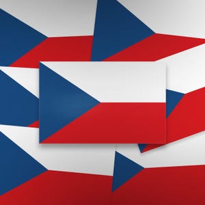 Peut inclure: Le drapeau national de la République tchèque composé d'une bande horizontale blanche sur la partie supérieure et d'une bande rouge sur la partie inférieure, avec un triangle isocèle bleu partant du côté gauche vers le centre du rectangle.