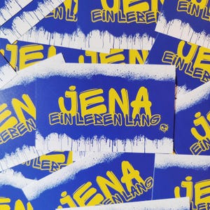 100x Jena Sticker/ Aufkleber 'Ein Leben lang'/ Fußball Fanartikel/ PVC/ 8,5x5,5 cm/ wetterfest