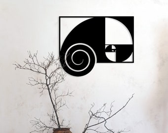 Metalowa dekoracja ścienna z motywem spirali Fibonacciego, geometryczny wystrój domu