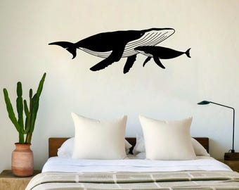 Metalowa dekoracja ścienna z wielorybem garbatym, wystrój morski