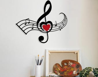 Metalowa grafika ścienna z nutami, dekoracja pokoju muzycznego, lewy klawisz