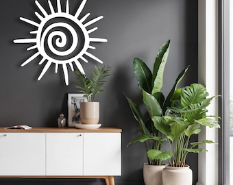 Metalowa sylwetka słońca – dekoracja ścienna: radosna sztuka do wnętrz i na zewnątrz