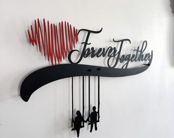 Ręcznie robiona metalowa dekoracja ścienna: kolorowa dekoracja Forever Together